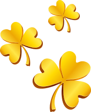 three golden three-leaf clovers